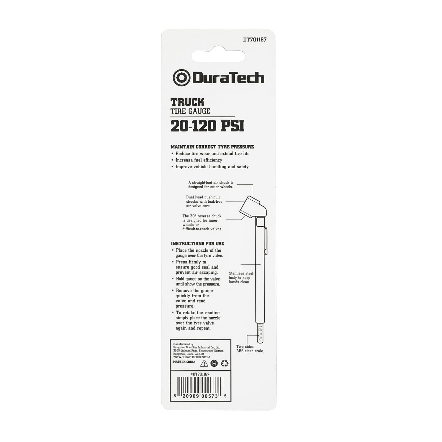 Duratech เกจวัดลมยาง 10-120 PSI รุ่น DT701167 2