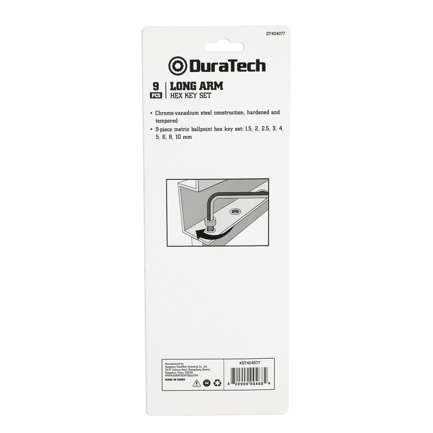 Duratech ชุดประแจหกเหลี่ยมหัวบอล 9 ชิ้น แบบยาว (เมตริก) รุ่น DT404077 2
