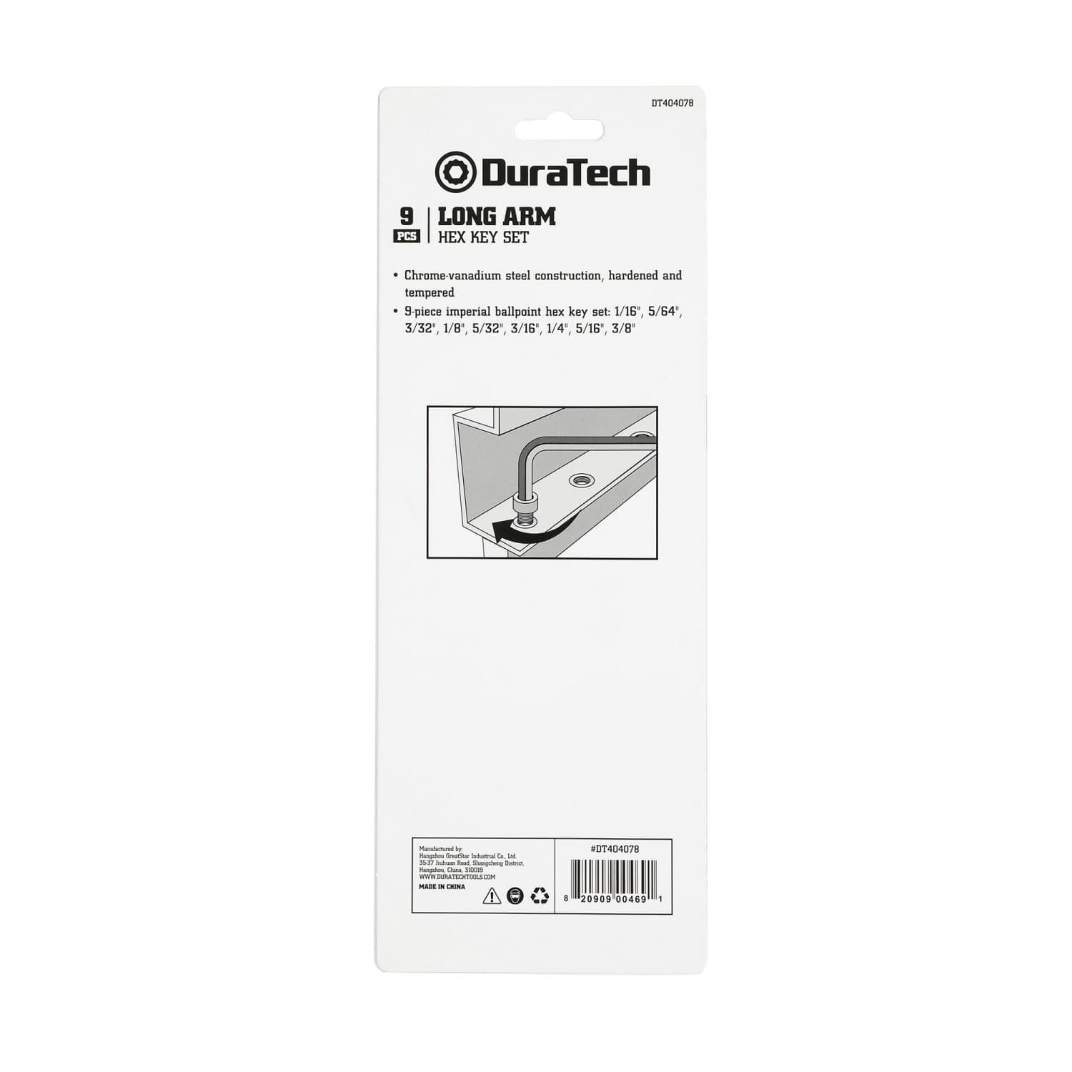 Duratech ชุดประแจหกเหลี่ยมหัวบอล 9 ชิ้น แบบยาว (SAE)  รุ่น DT404078 2