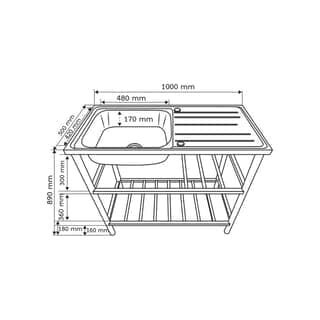 AXIA อ่างล้างจานขาตั้ง 1 หลุม 1 ที่พัก  รุ่น PP ST 10050 AXIA 6