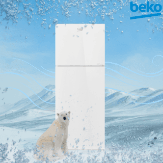 BEKO ตู้เย็น 2 ประตู ขนาด 12 คิว รุ่น RDNT371I40VHFSGW สีกระจกขาว 1