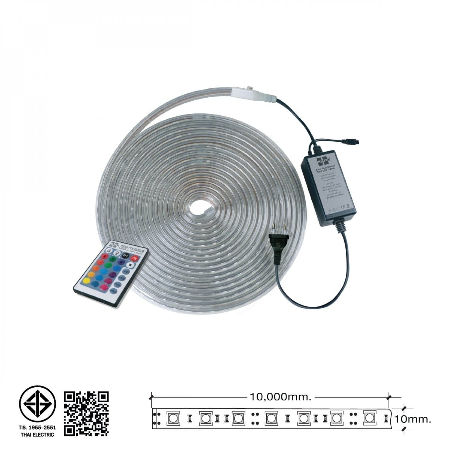 HI-TEK ชุดไฟแอลอีดีเส้นริบบิ้น 2835/120LED 220V 10M RGB รีโมท 7