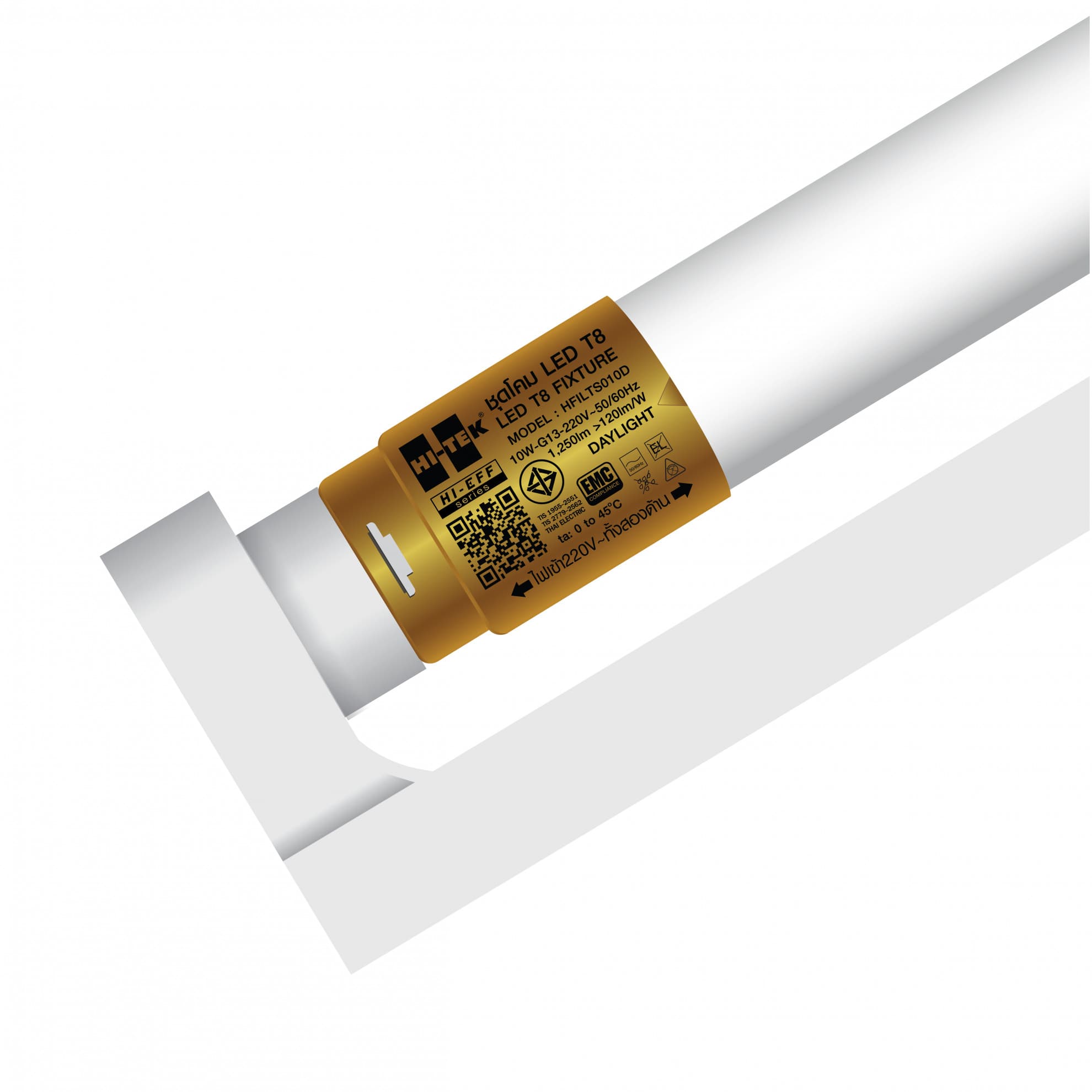 HI-TEK ชุดเซ็ทหลอดไฟ LED HI-EFF T8 ขั้ว G13 10W เข้าไฟ 2 ด้าน พร้อมสวิตช์ แสงขาว 3