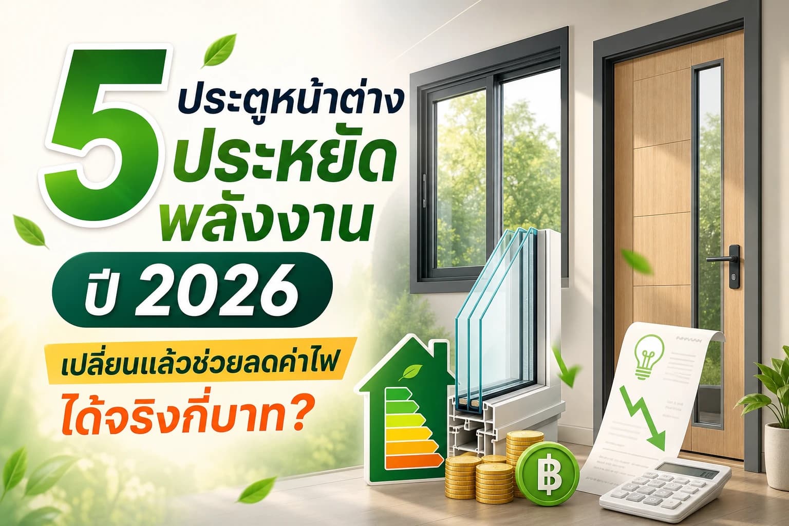 5 ประตูหน้าต่างประหยัดพลังงานปี 2026 เปลี่ยนแล้วช่วยลดค่าไฟได้จริงกี่บาท?